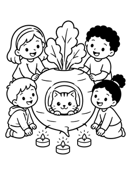Free printable Children With Kitten In Turnip coloring page
