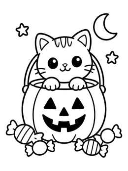 Free printable Kitten In A Pumpkin Pail coloring page