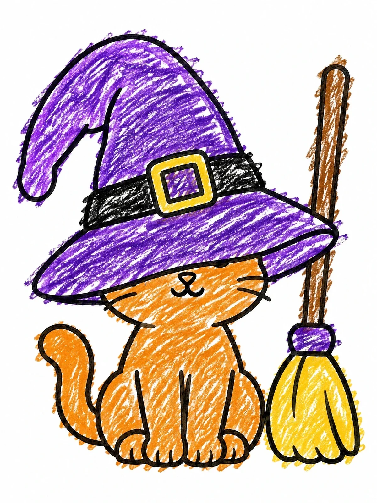 Colored example of the Kitten In Oversized Witch Hat coloring page