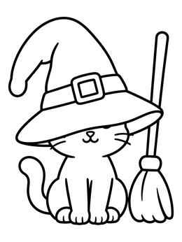 Free printable Kitten In Oversized Witch Hat coloring page