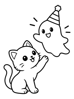 Free printable Playful Kitten And Friendly Ghost coloring page