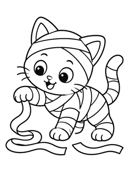 Free printable Playful Mummy Kitten With Gauze coloring page