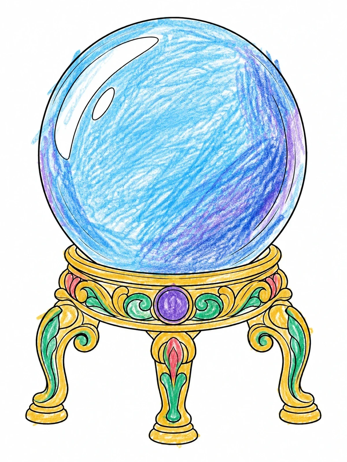 Colored example of the Crystal Ball On Ornate Stand coloring page