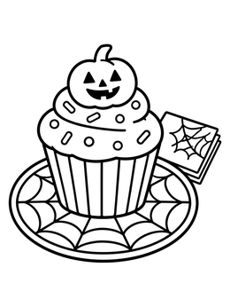 Free printable Halloween Cupcake With Pumpkin Topper coloring page