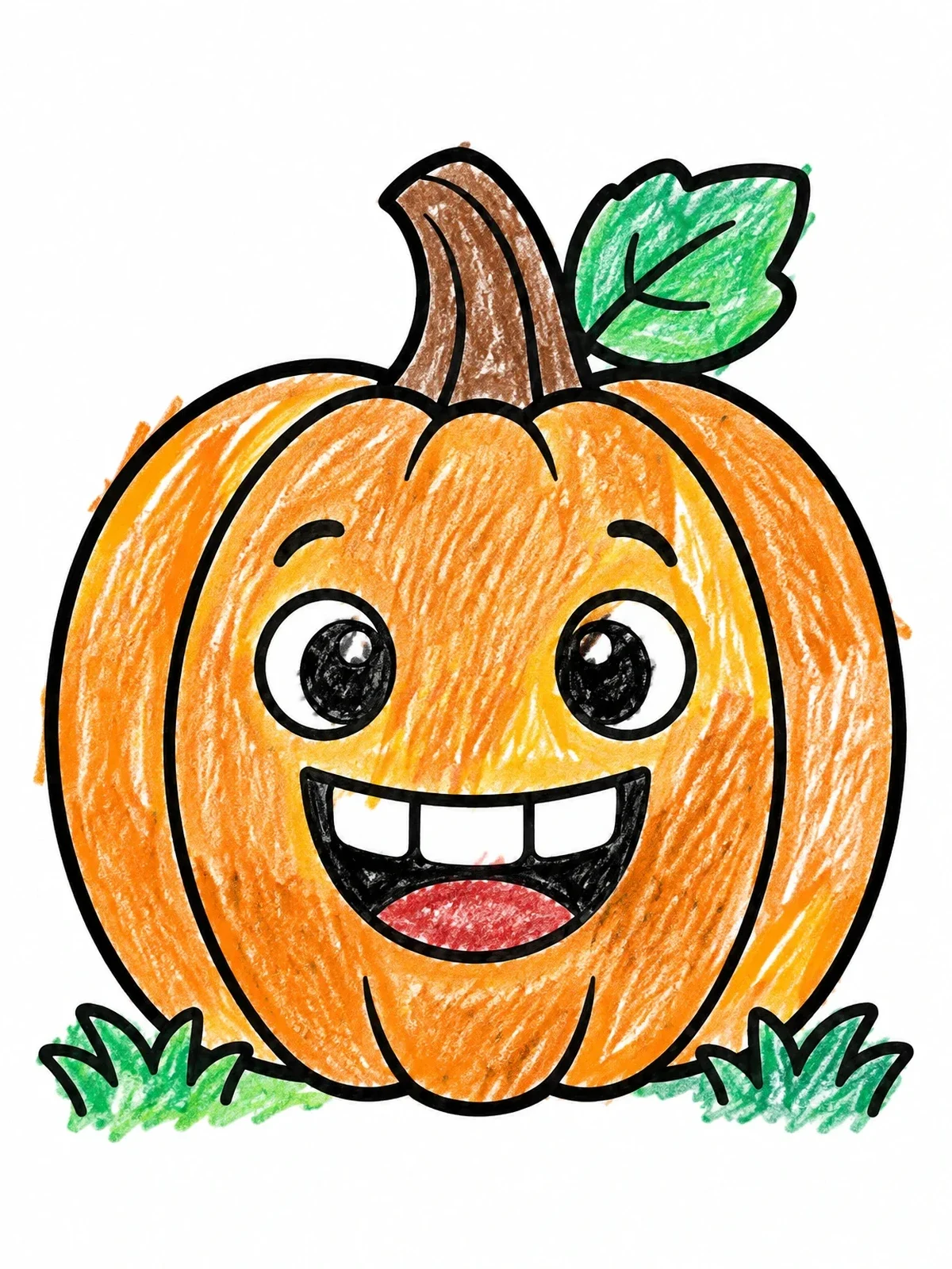 Colored example of the Cute Smiling Pumpkin In Grass coloring page