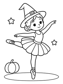 Free printable Little Ballerina In Witch Hat coloring page