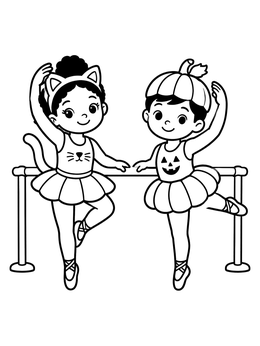 Free printable Cat And Pumpkin Ballet Dancers coloring page