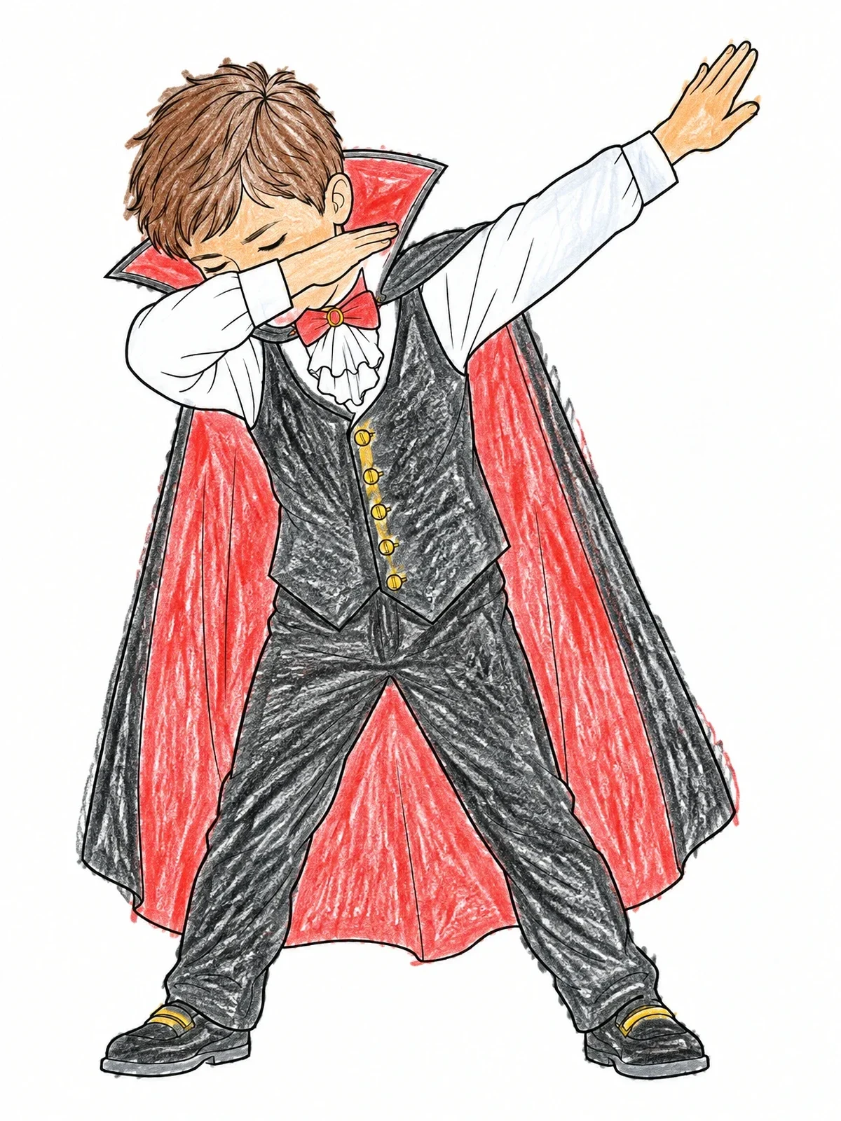 Colored example of the Dabbing Vampire Boy In Costume coloring page