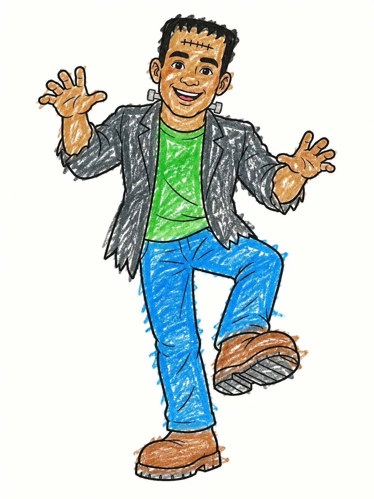Colored example of the Dancing Frankenstein Monster coloring page