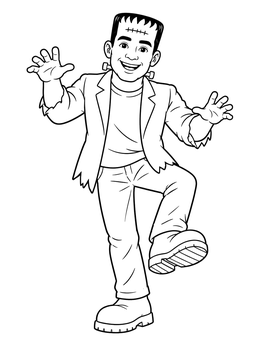 A friendly monster balances playfully in this halloween dance coloring page.