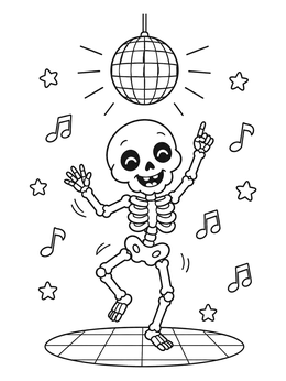 Free printable Dancing Skeleton Under Disco Ball coloring page