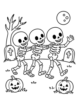 Free printable Dancing Skeletons Conga Line coloring page