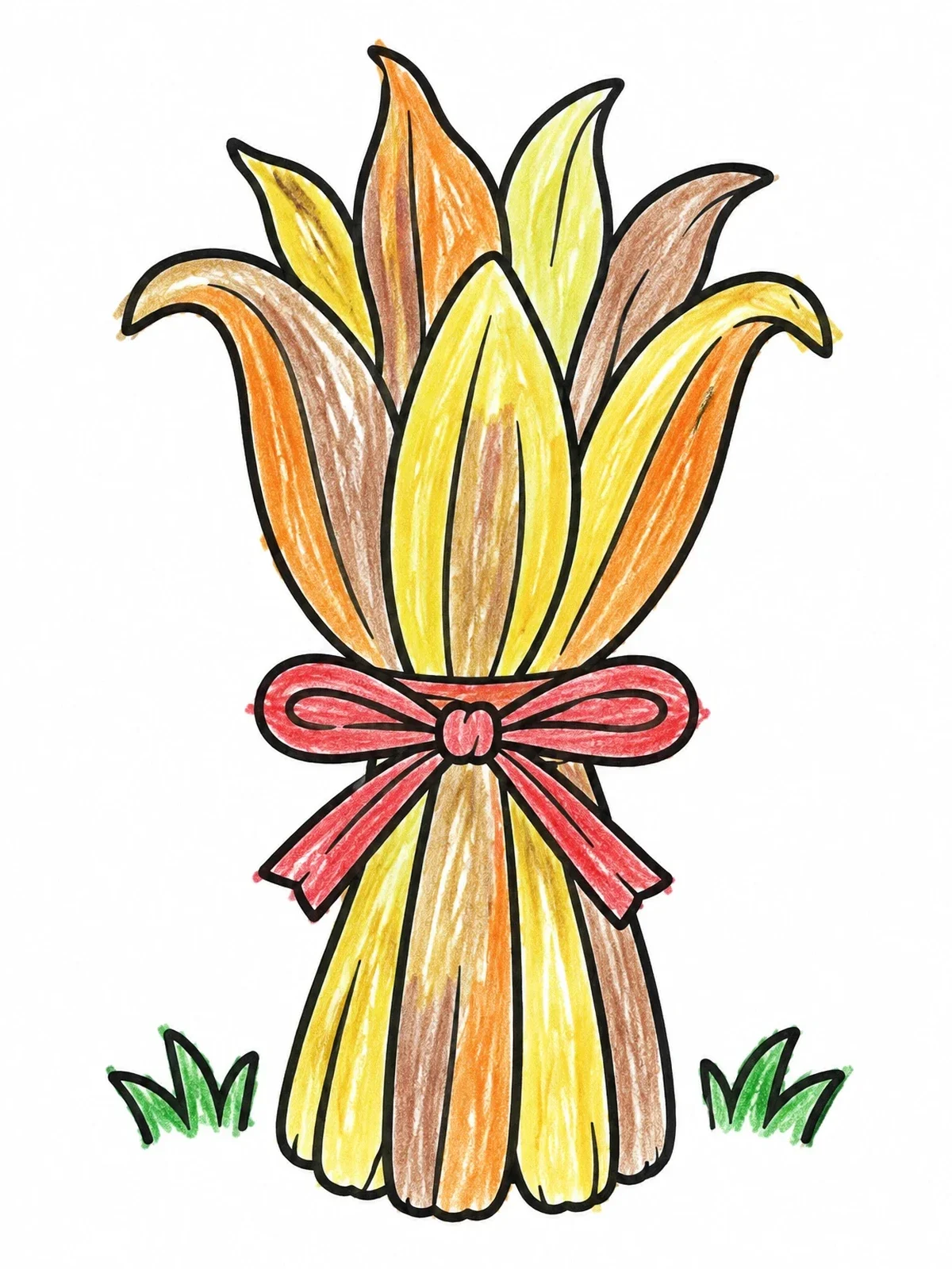 Colored example of the Decorative Autumn Cornstalk Bundle coloring page