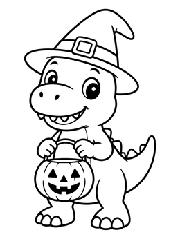 Free printable Cute Halloween Dinosaur With Witch Hat coloring page