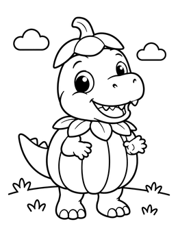 Free printable Cute Baby Dinosaur In Pumpkin Costume coloring page