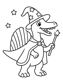 Free printable Cute Spinosaurus Wizard With Magic Wand coloring page