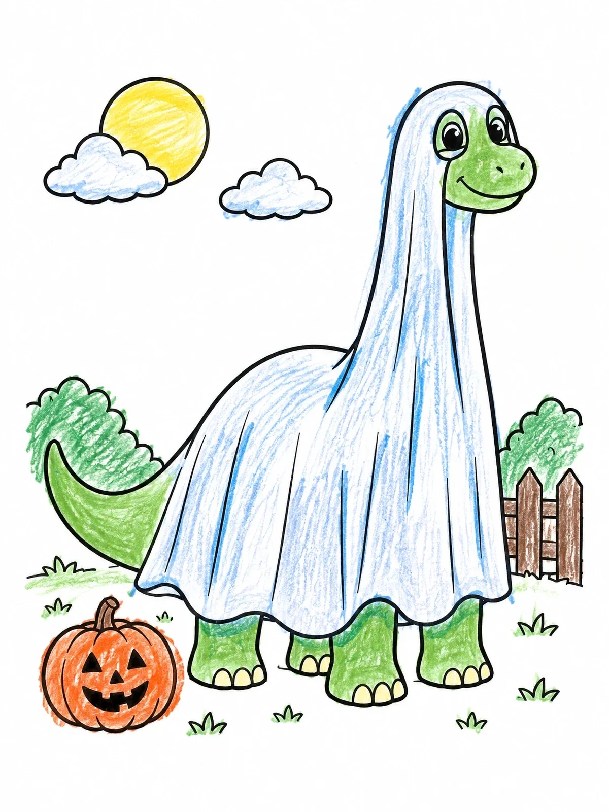 Colored example of the Ghost Costume Sauropod Dinosaur coloring page