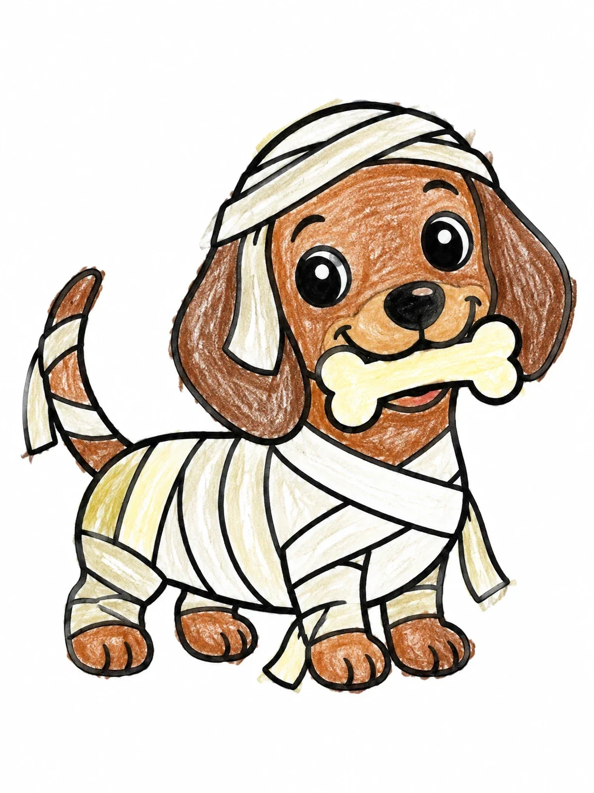 Colored example of the Cute Mummy Puppy With Bone coloring page