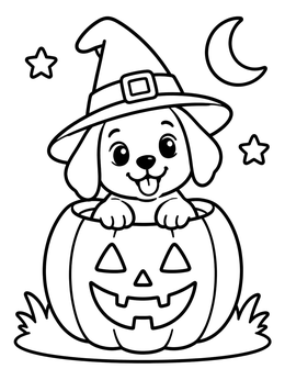 Free printable Cute Puppy In Jack O Lantern coloring page