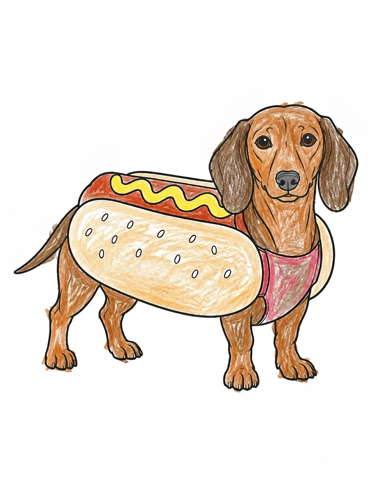 Colored example of the Dachshund In A Hot Dog Costume coloring page