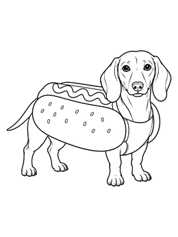 Free printable Dachshund In A Hot Dog Costume coloring page