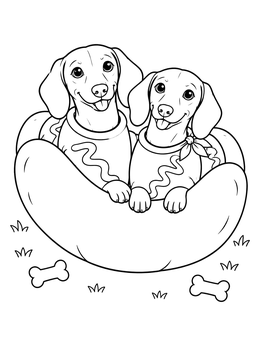 Free printable Dachshund Pair In Hot Dog Costume coloring page