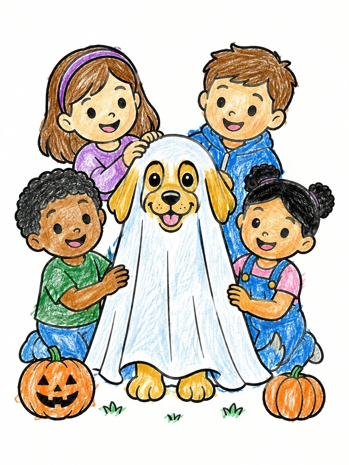 Colored example of the Ghost Dog And Smiling Children coloring page
