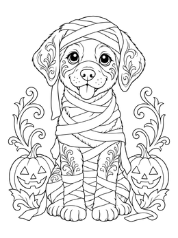Free printable Mummy Puppy With Jack O' Lanterns coloring page