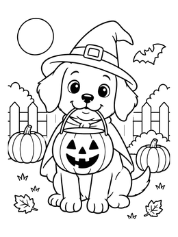 Free printable Halloween Puppy In Witch Costume coloring page