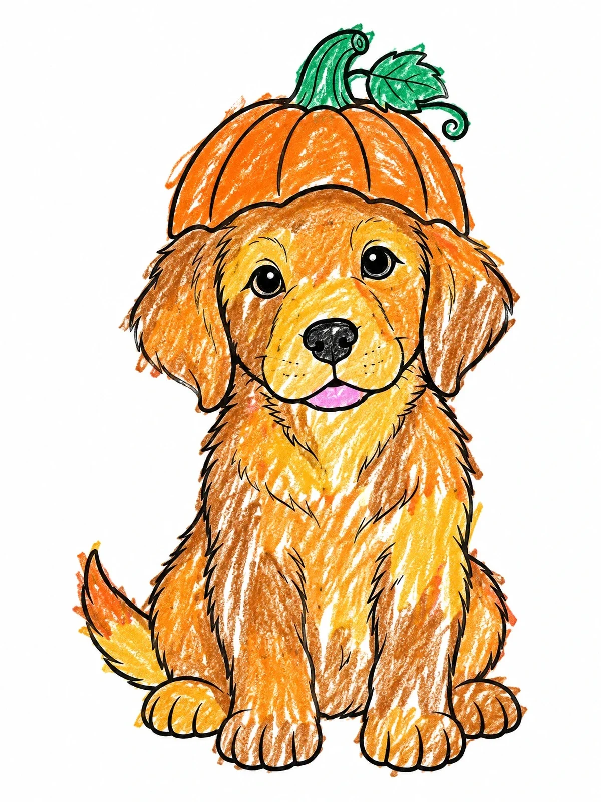 Colored example of the Cute Puppy In Pumpkin Hat coloring page