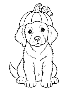 Free printable Cute Puppy In Pumpkin Hat coloring page