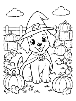 Free printable Cute Puppy In Witch Costume coloring page
