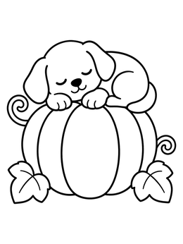 Free printable Sleeping Puppy On A Pumpkin coloring page