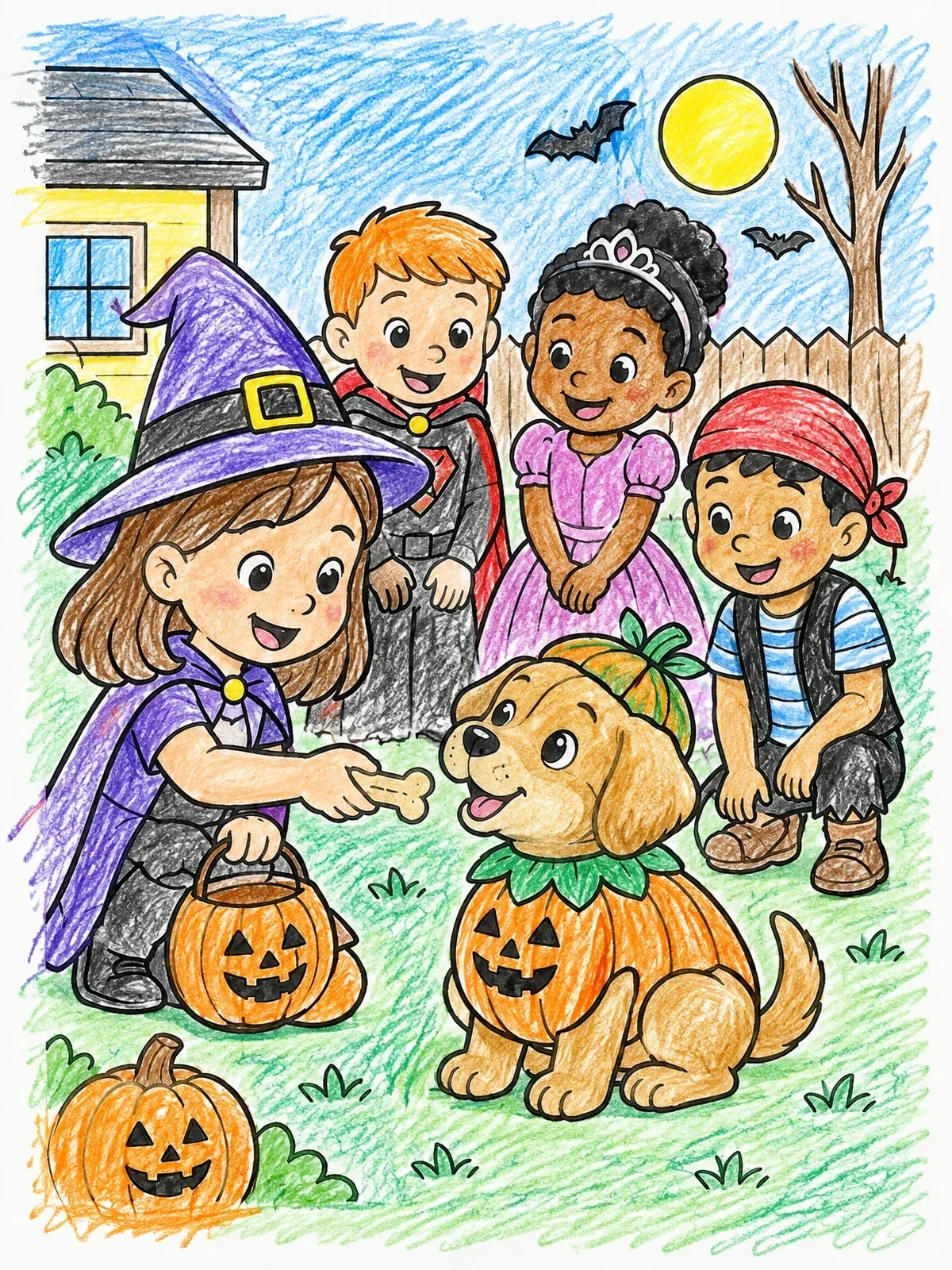 Colored example of the Trick Or Treat Puppy Treat coloring page