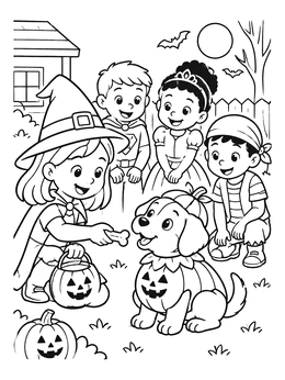 Free printable Trick Or Treat Puppy Treat coloring page