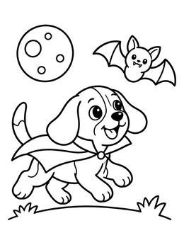 Free printable Vampire Puppy And Friendly Bat coloring page