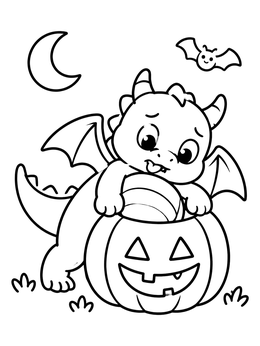 Free printable Cute Dragon On A Pumpkin coloring page
