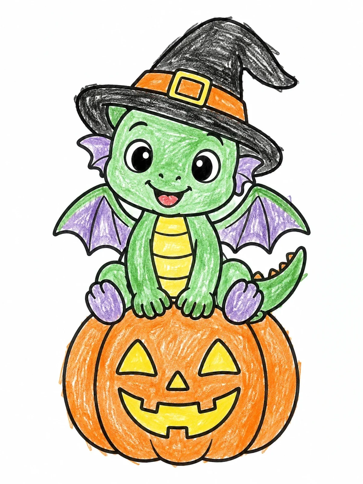 Colored example of the Baby Dragon On A Pumpkin coloring page