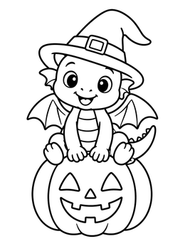 Free printable Baby Dragon On A Pumpkin coloring page