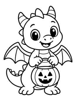 Free printable Cute Dragon Hatchling With Pumpkin Bucket coloring page