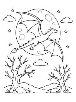 Free printable Dragon Soaring Across Full Moon coloring page
