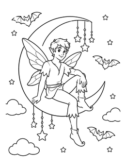 Free printable Fairy Boy On Crescent Moon coloring page