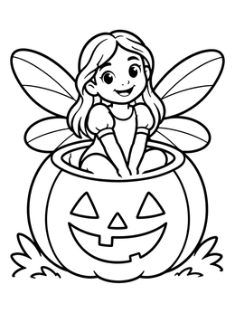 Free printable Fairy Inside A Carved Pumpkin coloring page