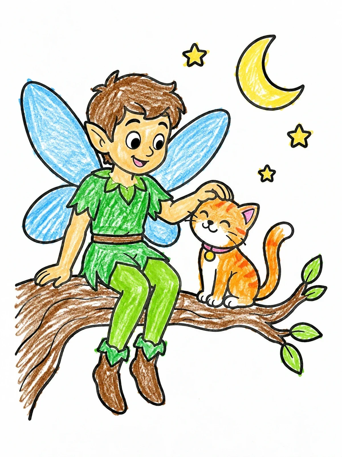 Colored example of the Fairy Petting Cat On Branch coloring page