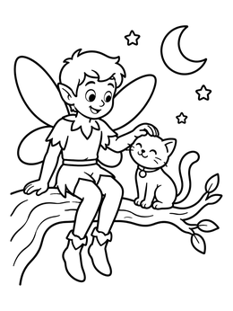 Free printable Fairy Petting Cat On Branch coloring page