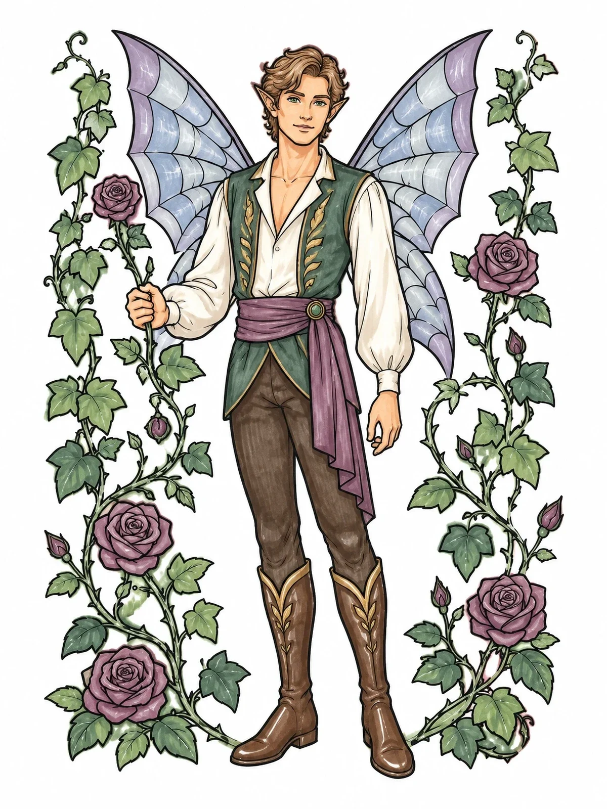 Colored example of the Fairy Prince With Spiderweb Wings coloring page