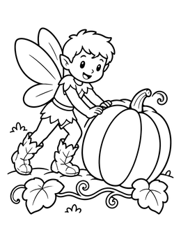 Free printable Fairy Rolling A Big Pumpkin coloring page