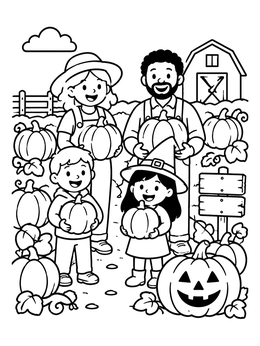 Free printable Family Visiting The Pumpkin Patch coloring page