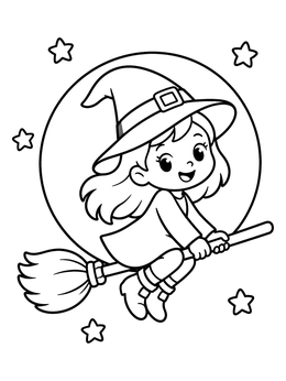Free printable Cute Little Witch On Broomstick coloring page