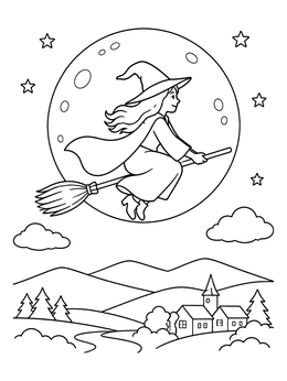 Free printable Witch Flying Past The Full Moon coloring page